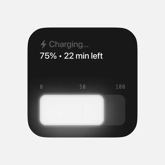 Battery charging UI with progress bar, minimal, technical, dark