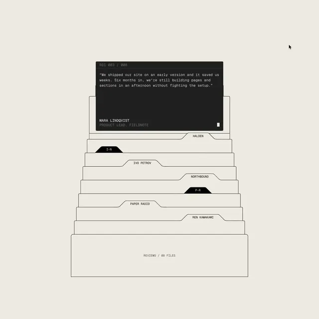 Scroll-Driven Reviews Drawer, minimal, monochrome