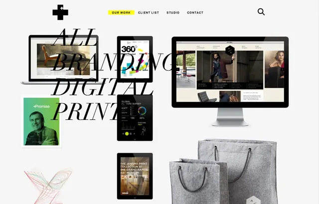 Digital print portfolio website mockup, minimal, editorial, light