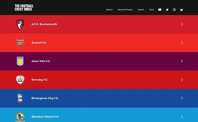 Football Crest Index: Bold Branded Website, corporate-clean, geometric, vibrant