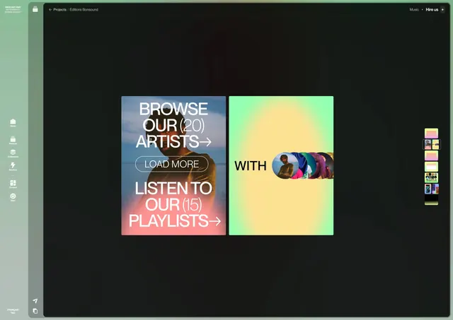 Music curation interface with gradient cards, gradient-heavy, dark-mode, vibrant