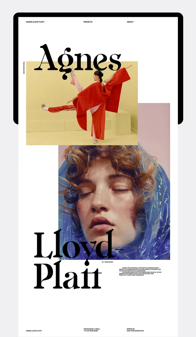 Agnes Lloyd-Platt portfolio page, editorial, minimal, light