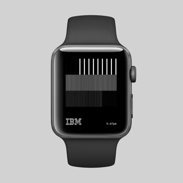 IBM smartwatch display interface, technical, minimalist, dark