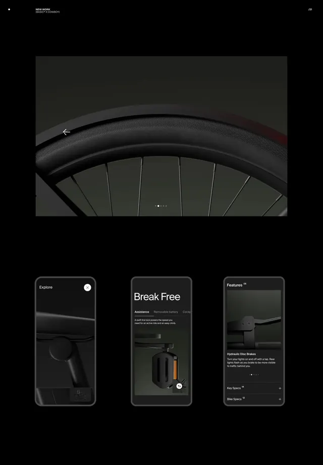 Product UI mobile screens layout, dark-mode, technical, dark