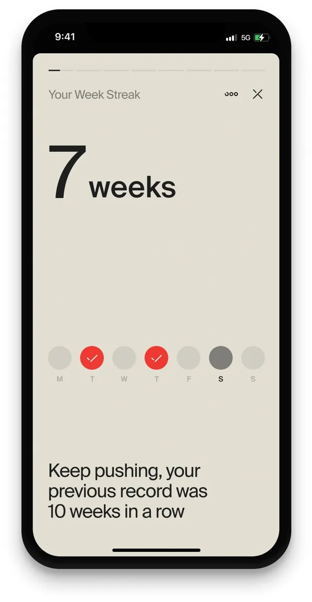 Week streak mobile app screen, minimal, light-mode, light