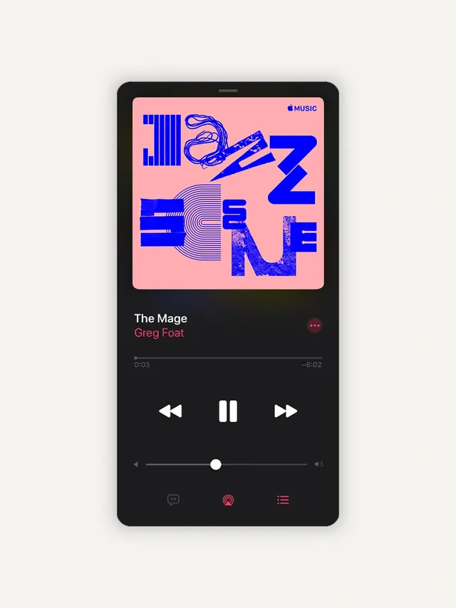 Apple Music Jazz Scene album screen, dark-mode, minimal, dark