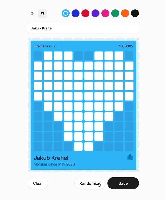Interfaces Stamp Card Builder, minimal, playful, dark