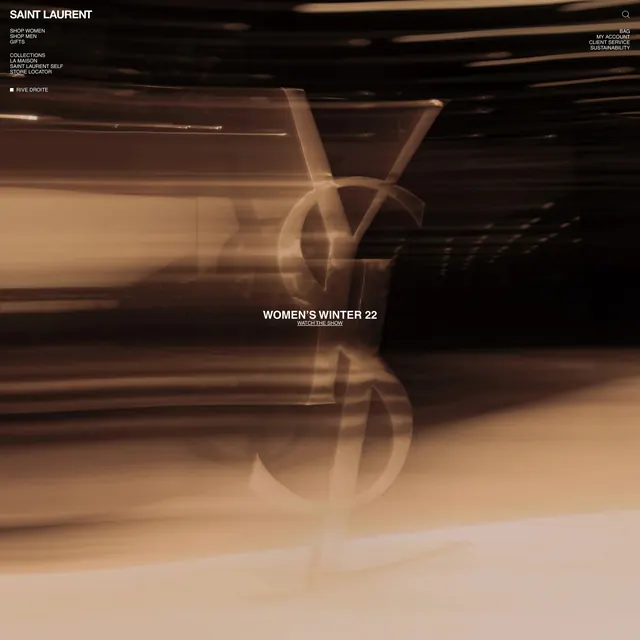 Saint Laurent winter show homepage, luxury, minimal, dark