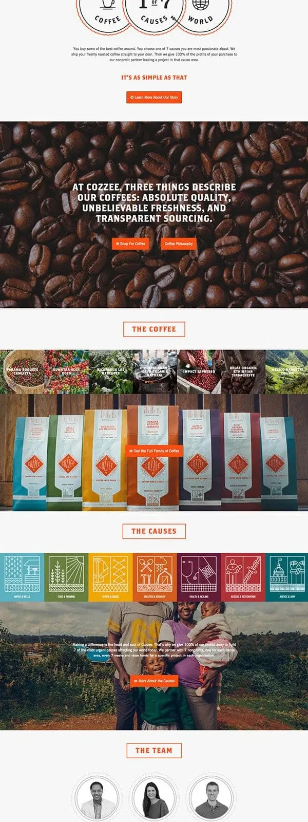 Coffee brand sustainability website, corporate-clean, illustrated, vibrant