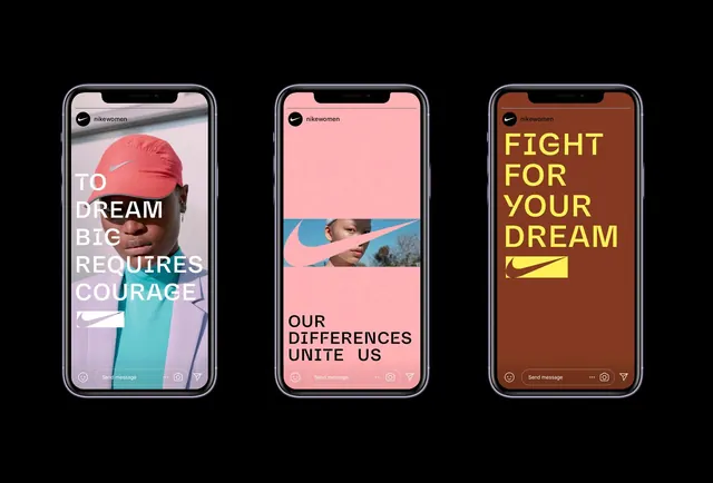 Nike Women Instagram story mockups, minimal, editorial, vibrant