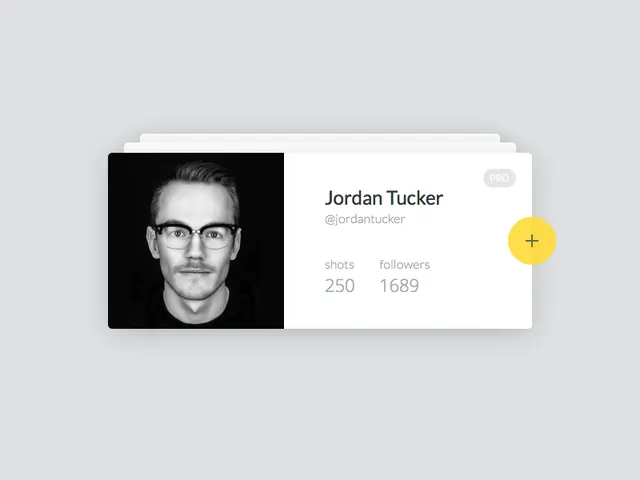 Minimal profile card with yellow follow button, minimal, flat, light