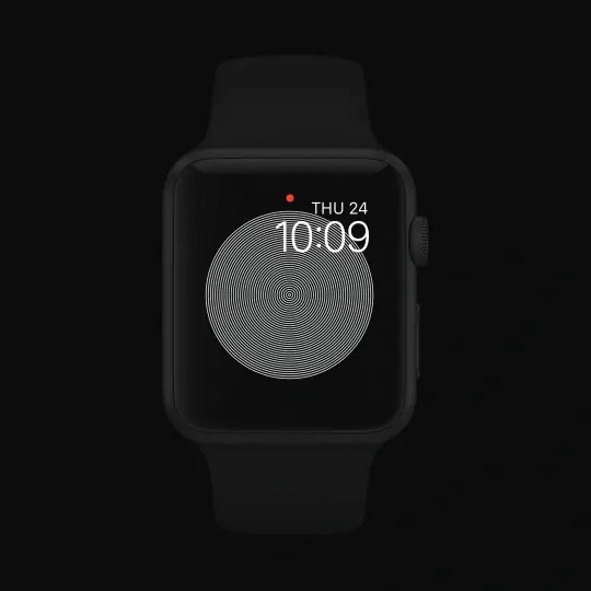 Apple Watch watch face interface design, minimal, technical, dark