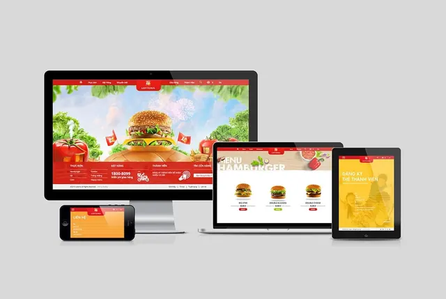 Lotteria fast food responsive web design mockup, minimal, photographic, vibrant
