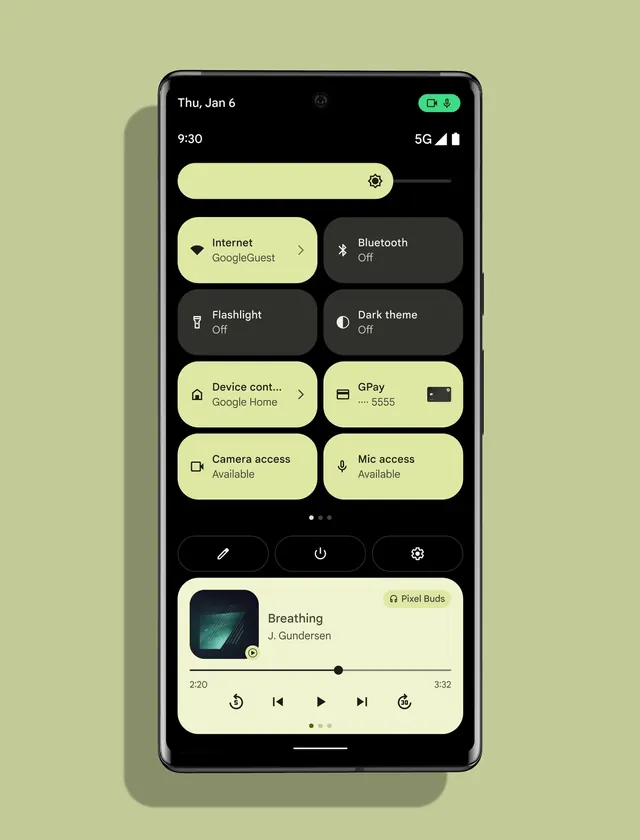 Google Material You Android quick settings panel, dark-mode, minimal, dark