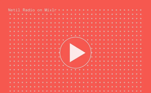 Netil Radio on Mixlr play button UI, flat, minimal, vibrant