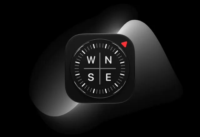 Compass Icon iOS 27, abstract, minimal, dark