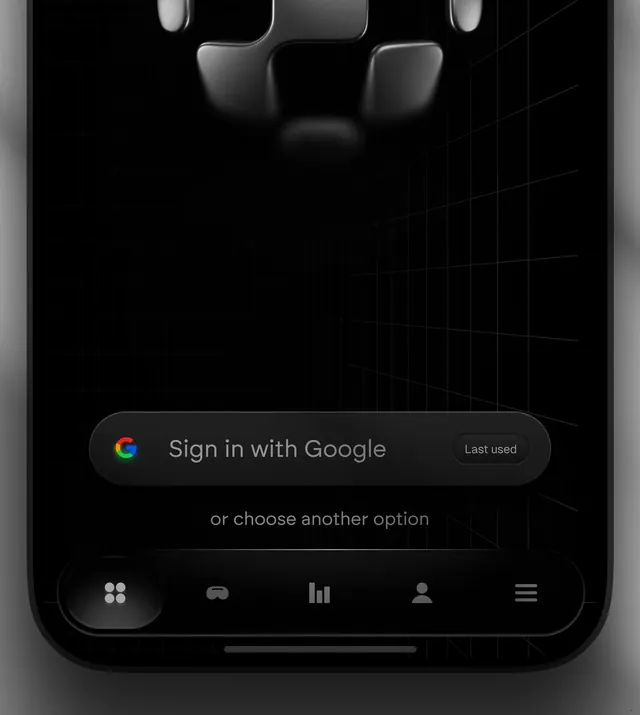 Dark Google sign-in mobile UI, minimal, dark-mode, dark