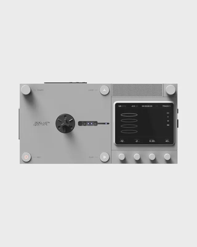 Minimalist digital product interface mockup, minimalist, technical, dark