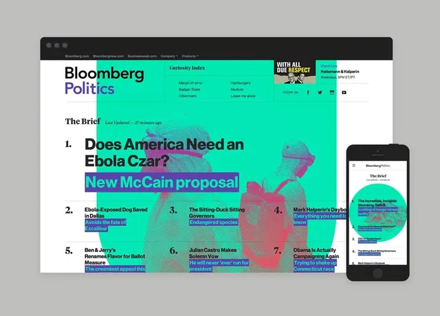 Bloomberg Politics responsive web design, editorial, gradient-heavy, vibrant