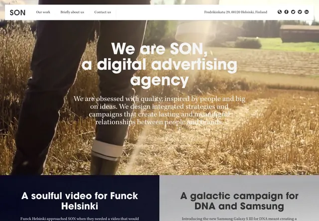 SON digital advertising agency homepage, photographic, light-mode, warm