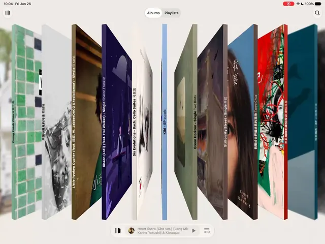 Album Carousel UI, 3d-render, playful, dark