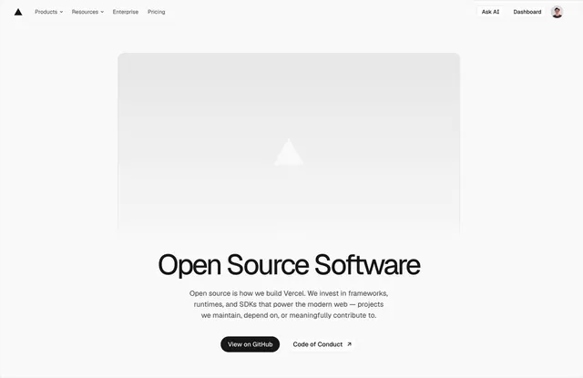 Vercel Open Source Hero, minimal, playful, monochrome