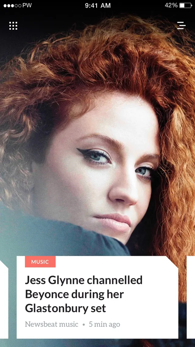Mobile news card UI with portrait, mobile-ui, minimal, warm
