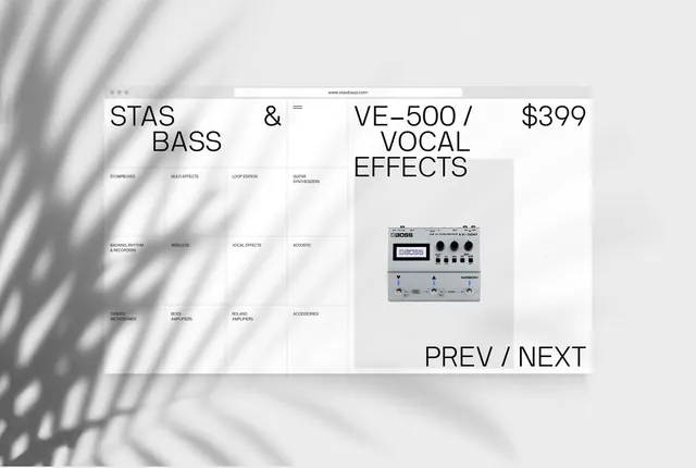 STAS & BASS product grid layout, minimal, swiss, light