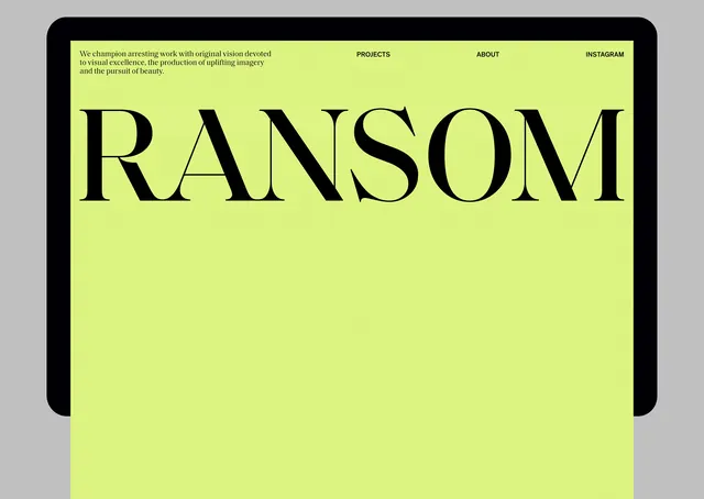Ransom Typography Website Hero Screen, corporate-clean, minimal, vibrant