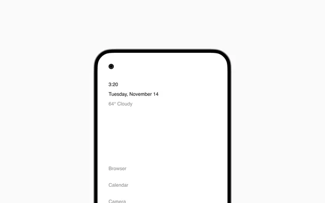 Minimalist lock screen UI with time and weather, minimal, technical, light