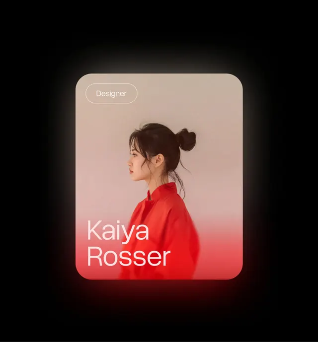 Minimalist designer portrait card with gradient overlay, minimal, gradient-heavy, warm