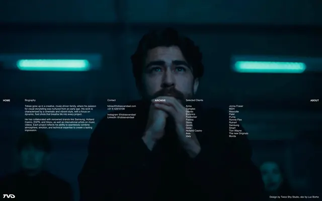 Portfolio website with neon cyan accents, dark-mode, minimal, dark