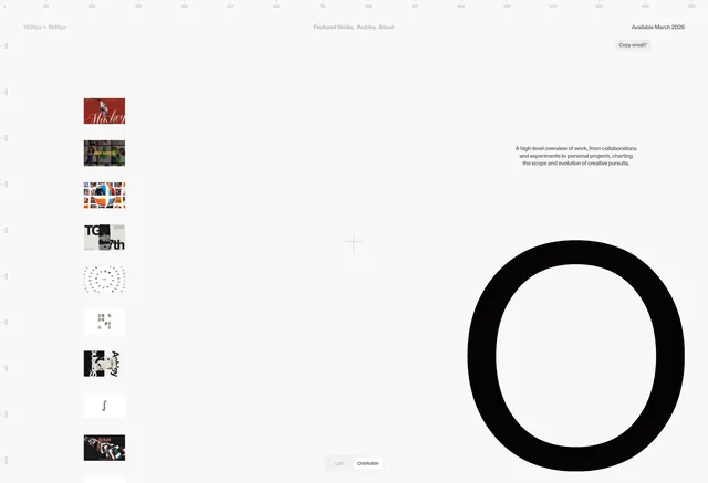 Designer portfolio overview page, minimal, modern, light