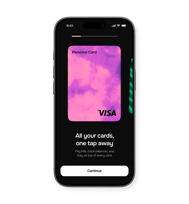Card Onboarding UI, minimal, dark