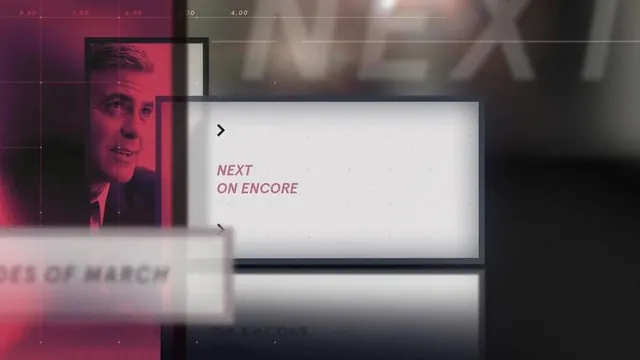 Next On Encore broadcast UI screen design, technical, minimal, dark