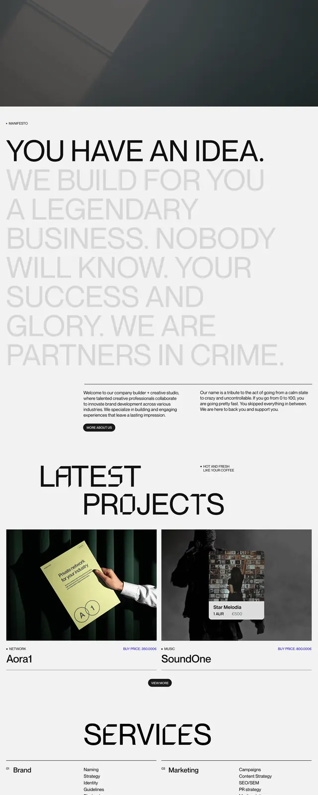 0to100 Consultancy Landing Page, brutalist, minimal, monochrome
