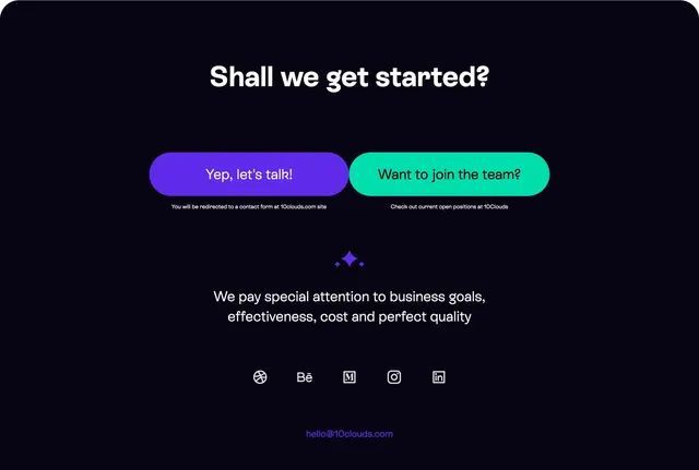 10Clouds Home Section Footer, dark-mode, minimal, dark
