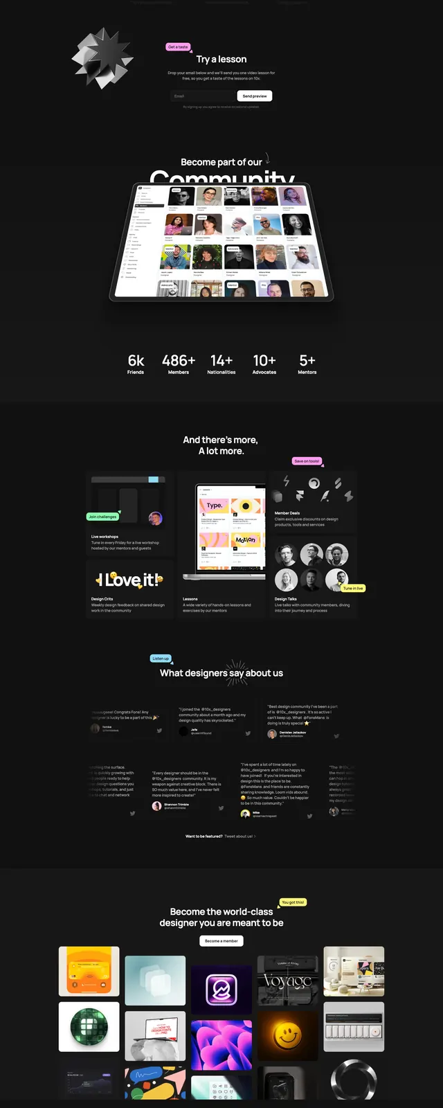10xdesigners Landing Page, dark-mode, 3d-render, dark