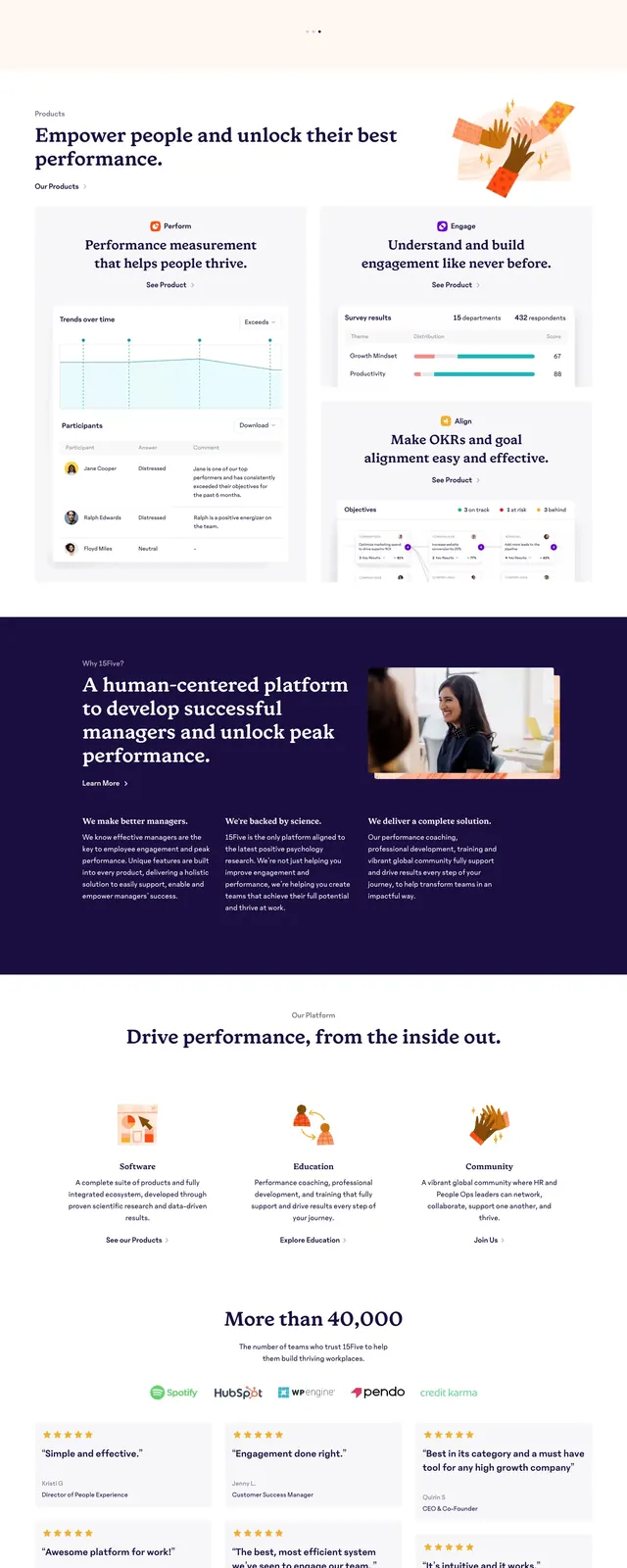 15Five Performance Management Landing Page, corporate-clean, light-mode, light