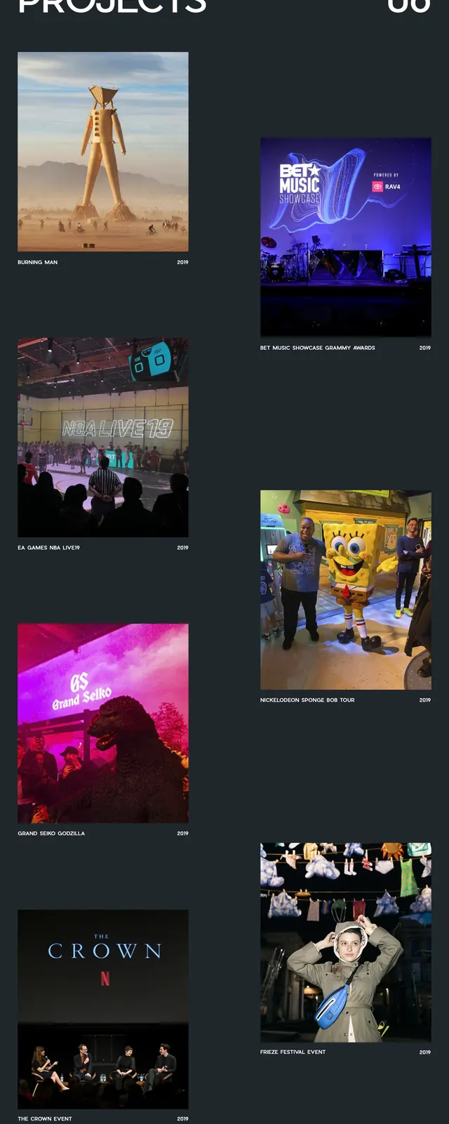 1987 Masters Event Production, brutalist, dark-mode, dark
