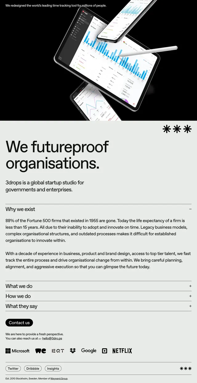 3drops Studio Landing Page, minimal, corporate-clean, dark