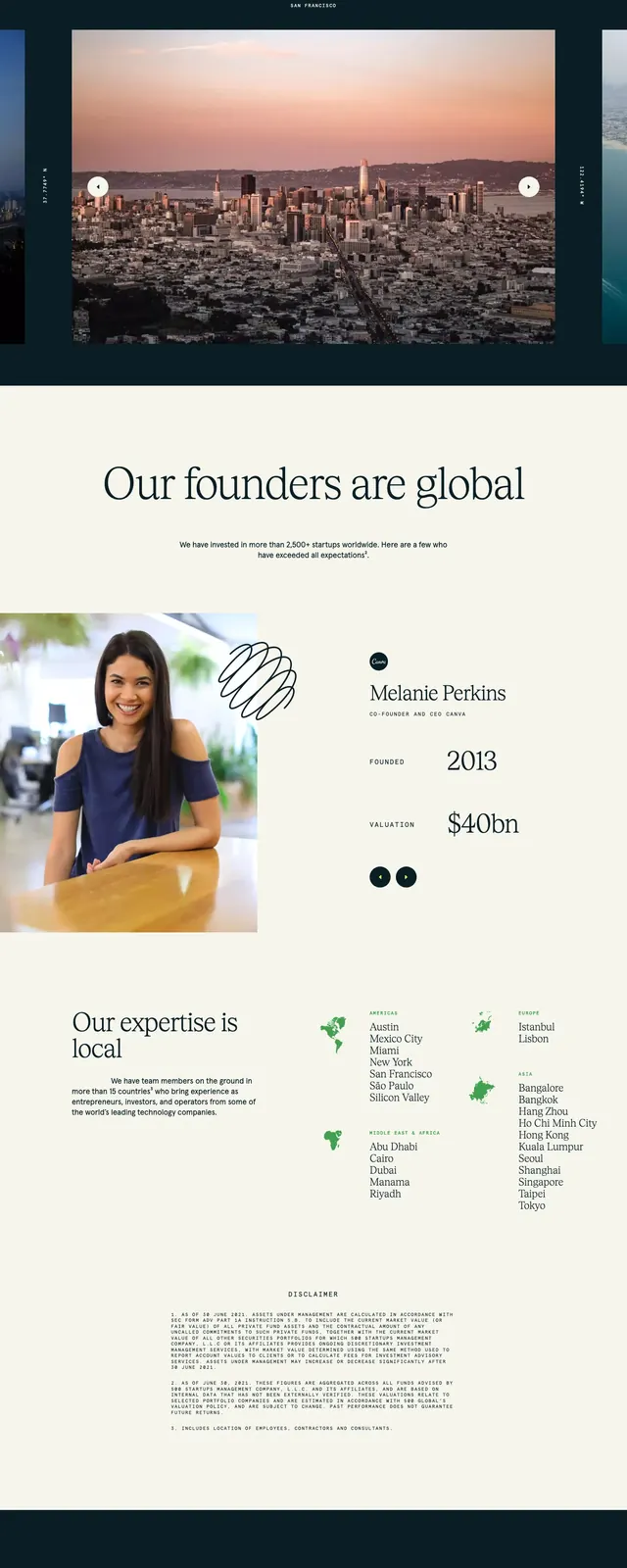 500 Global Venture Capital Landing Page, corporate-clean, minimal, high-contrast