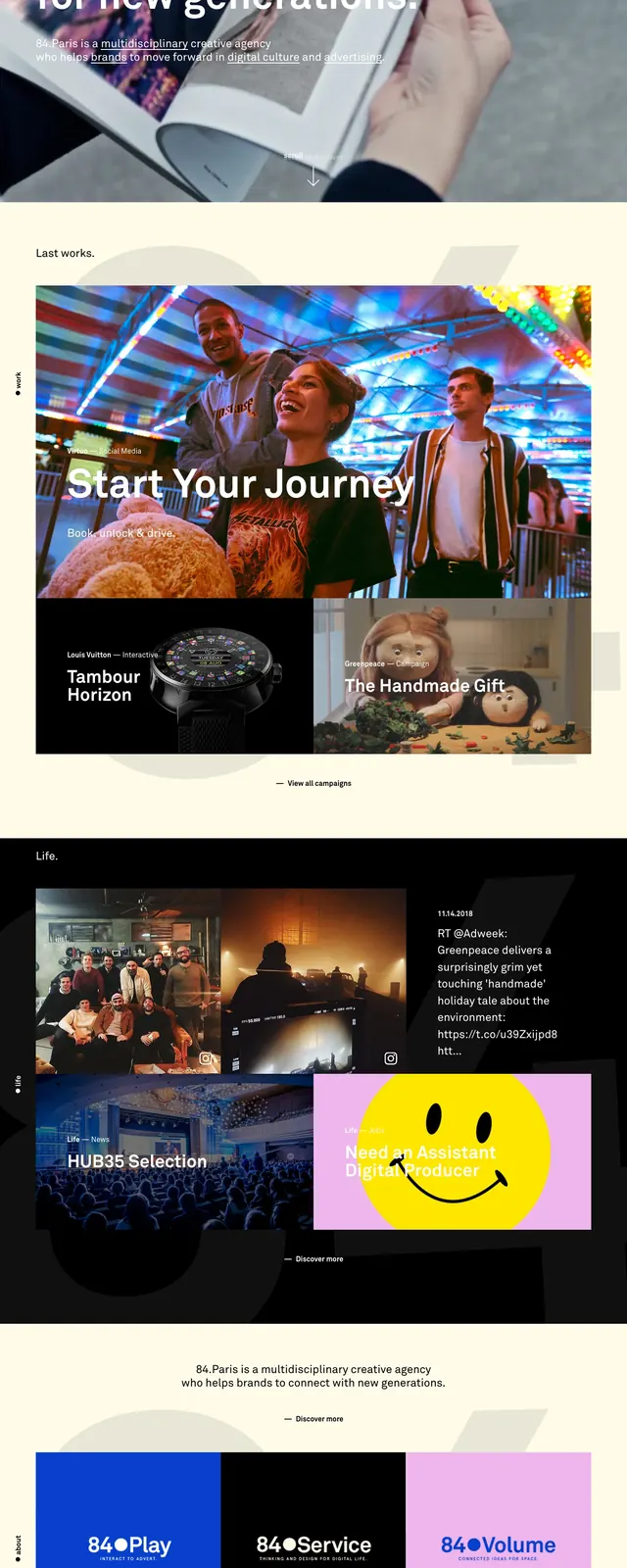 84paris Agency Landing Page, editorial, minimal, high-contrast