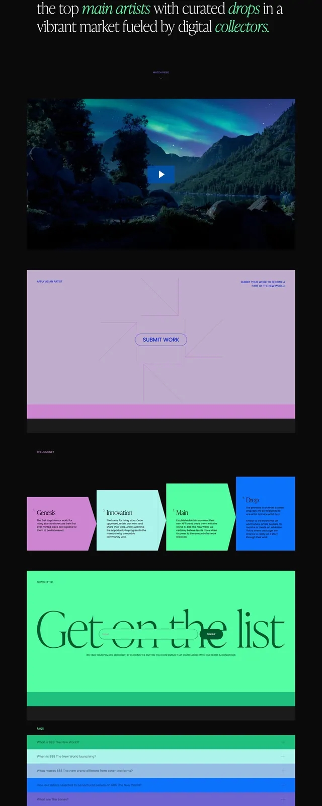 888 The New World Landing Page, neo-brutalist, dark-mode, dark