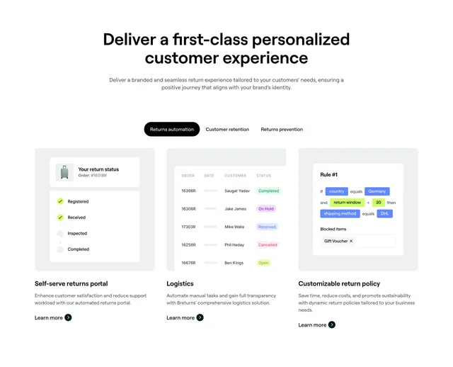 8returns Features Section, minimal, light-mode, light