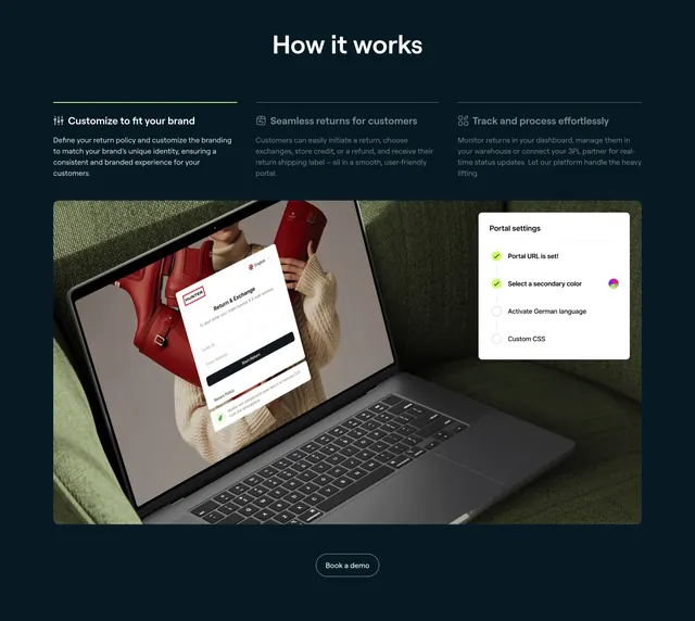 8returns How It Works Section, dark-mode, minimal, dark