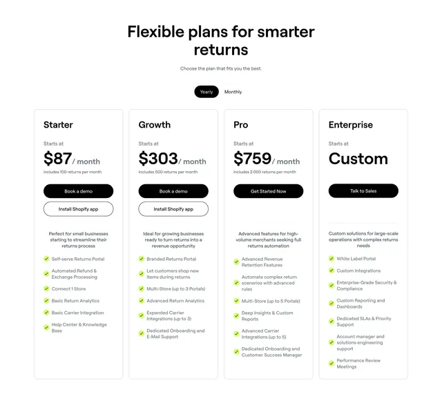 8returns Pricing Section, minimal, light-mode, light