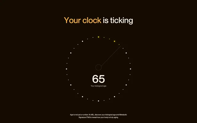 A Better Lou biological age gauge, dark-mode, minimal, dark