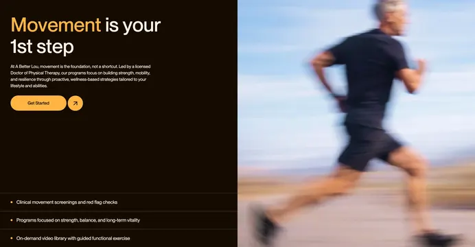 A Better Lou Physical Therapy CTA Design, dark-mode, minimal, dark