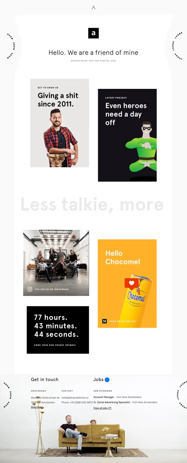 A Friend Of Mine Agency Landing Page, editorial, neo-brutalist, high-contrast